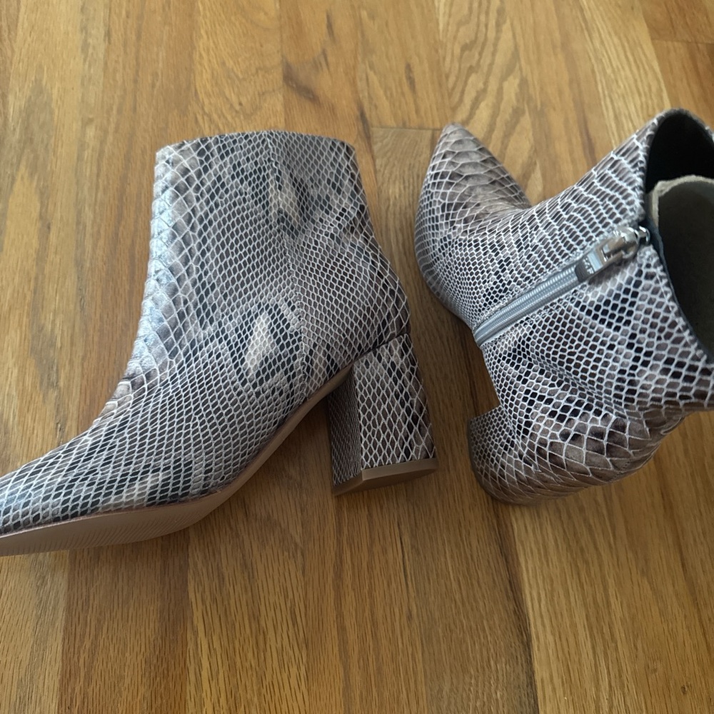 Marc Fisher Gray Snakeskin Ankle Booties